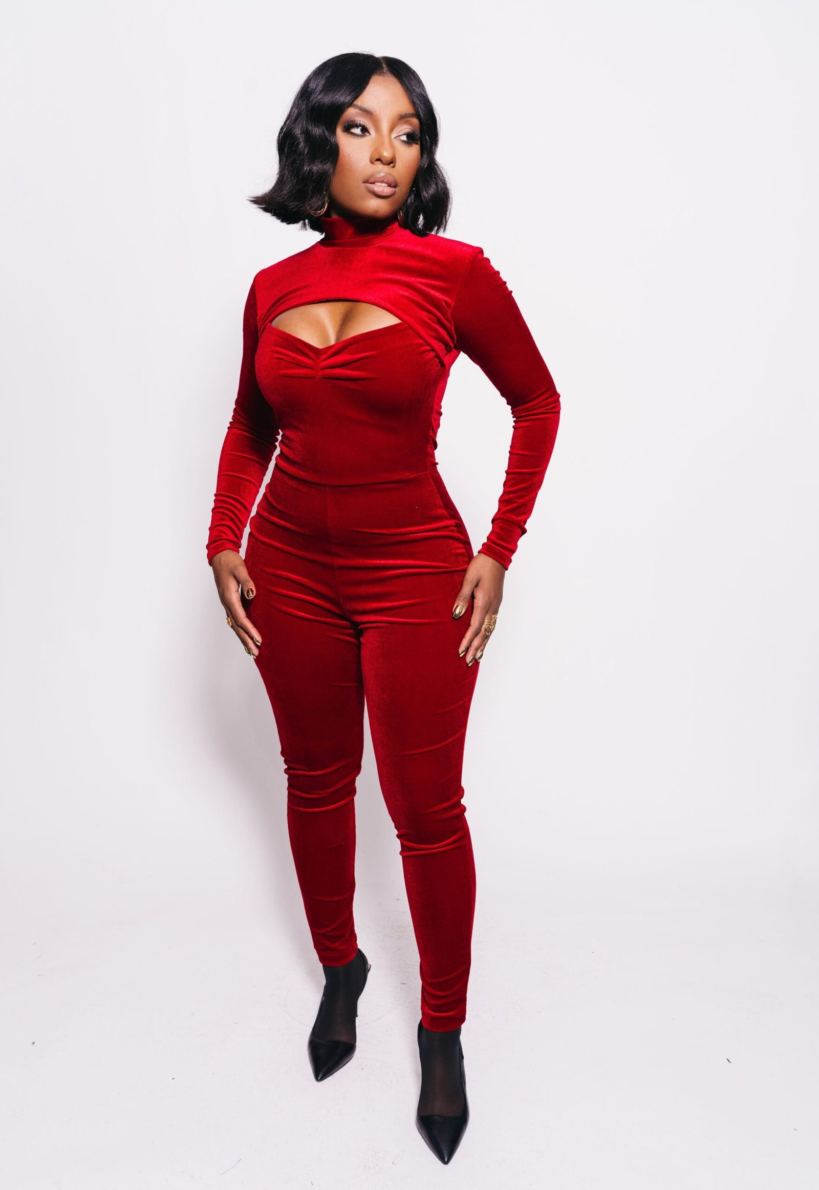 red velvet jumpsuit