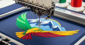 Embroidery digitizing service creating a professional logo design on fabric