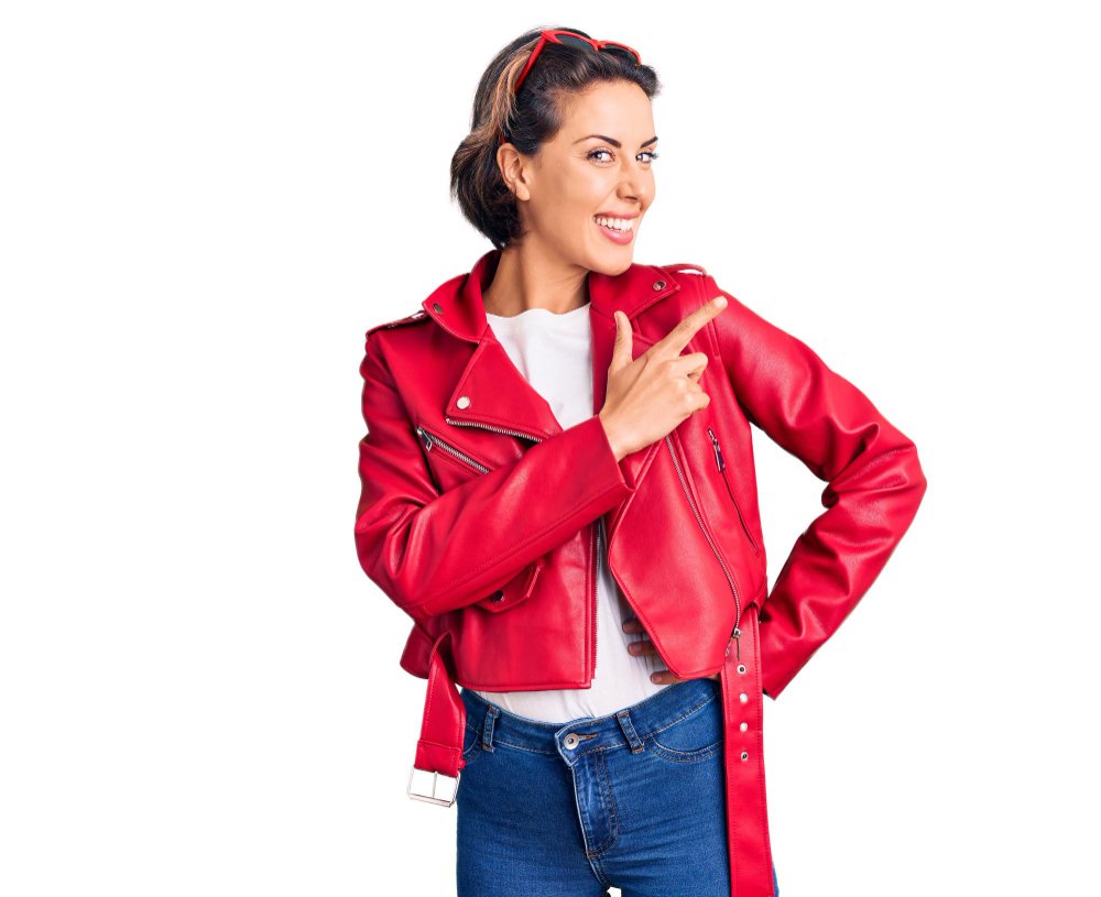 ladies red leather jacket