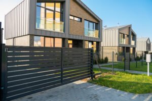 A gated modern town house.