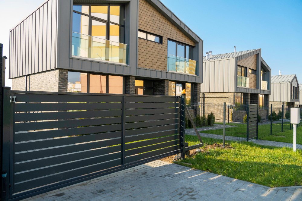 A gated modern town house.