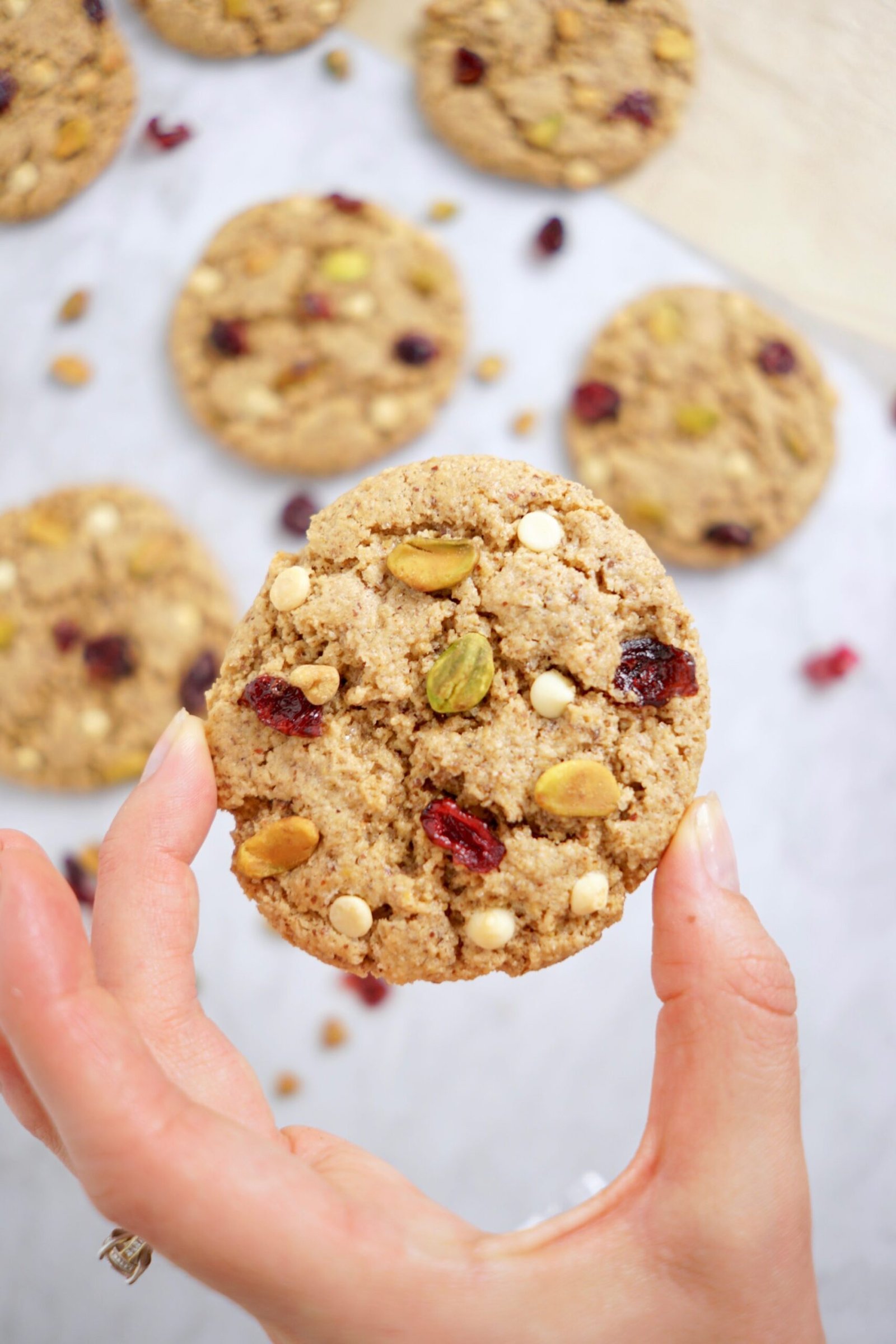 pistachio white chocolate healthy cookies